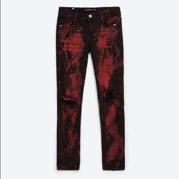 Zara Denim - ZARA Red/Black Distressed Jeans